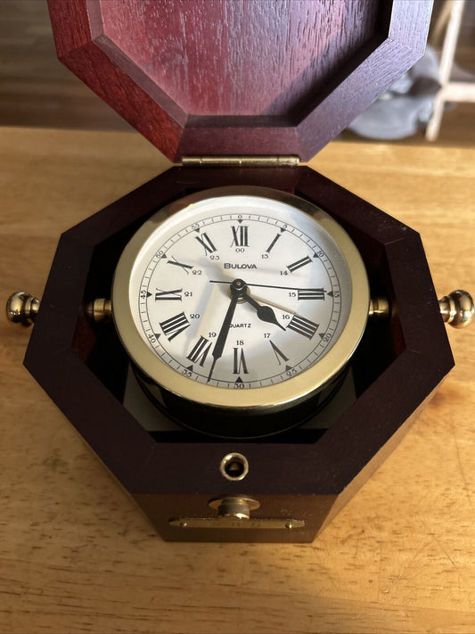 German Desk  Clock in Box      box:  5.5x 5.5x 4 inches   clock:3.5 inches round