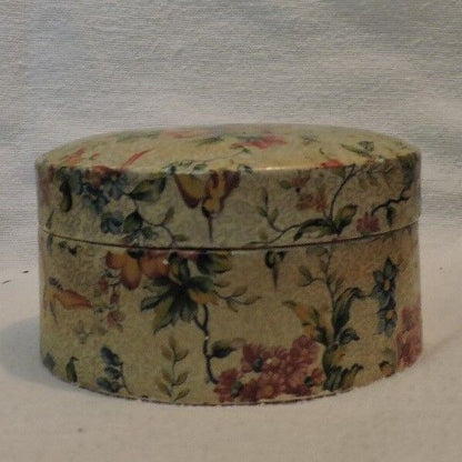 Small Circular Trinket Box Decorated with Floral Pattern and Birds