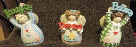 Set of 3 Angel Figurines: "Dream, Imagine, Believe", each are 5" Tall