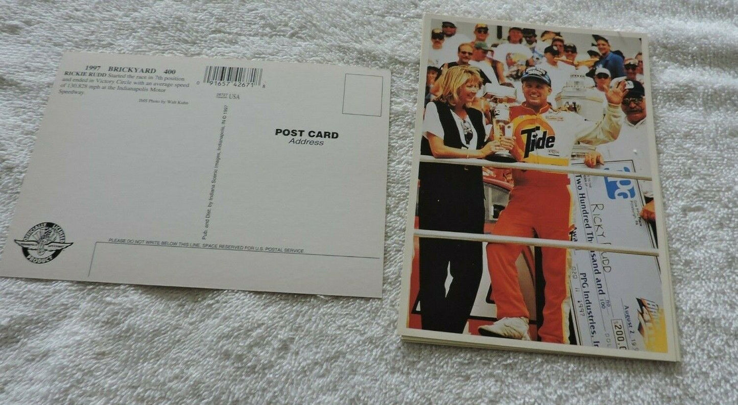 1997 BRICKYARD 400 RICKIE RUDD WINNER   UNPOSTED POST CARD