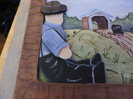 FOLK ART 3D  FRAME WITH HAND PAINTED SCENE AND FIGURINES 10X8 INCHES