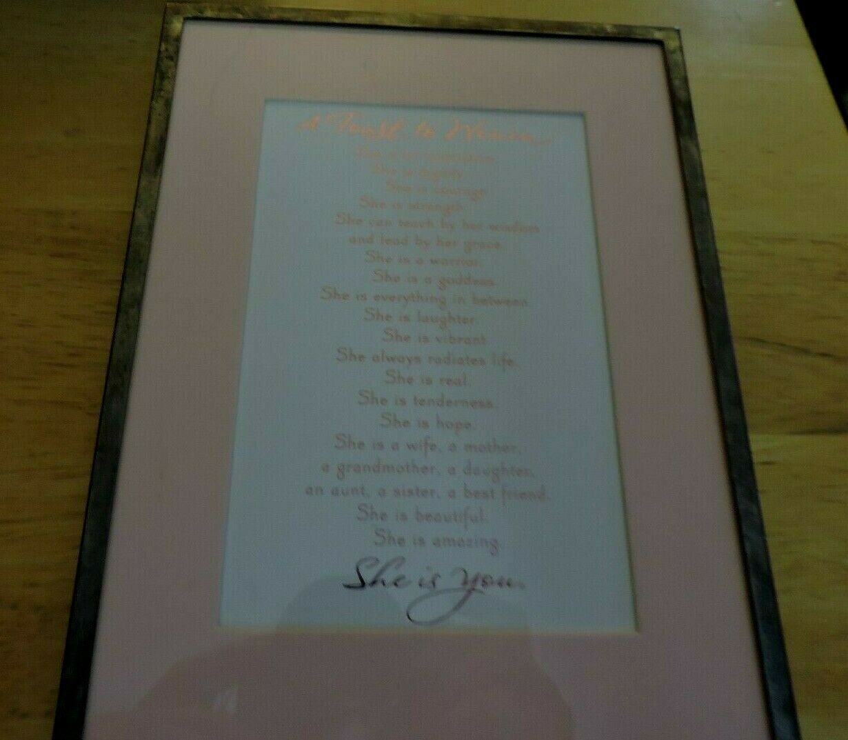 A TOAST TO WOMEN SILVER FRAMED DESK ART 8.25 X 6.25 INCHES