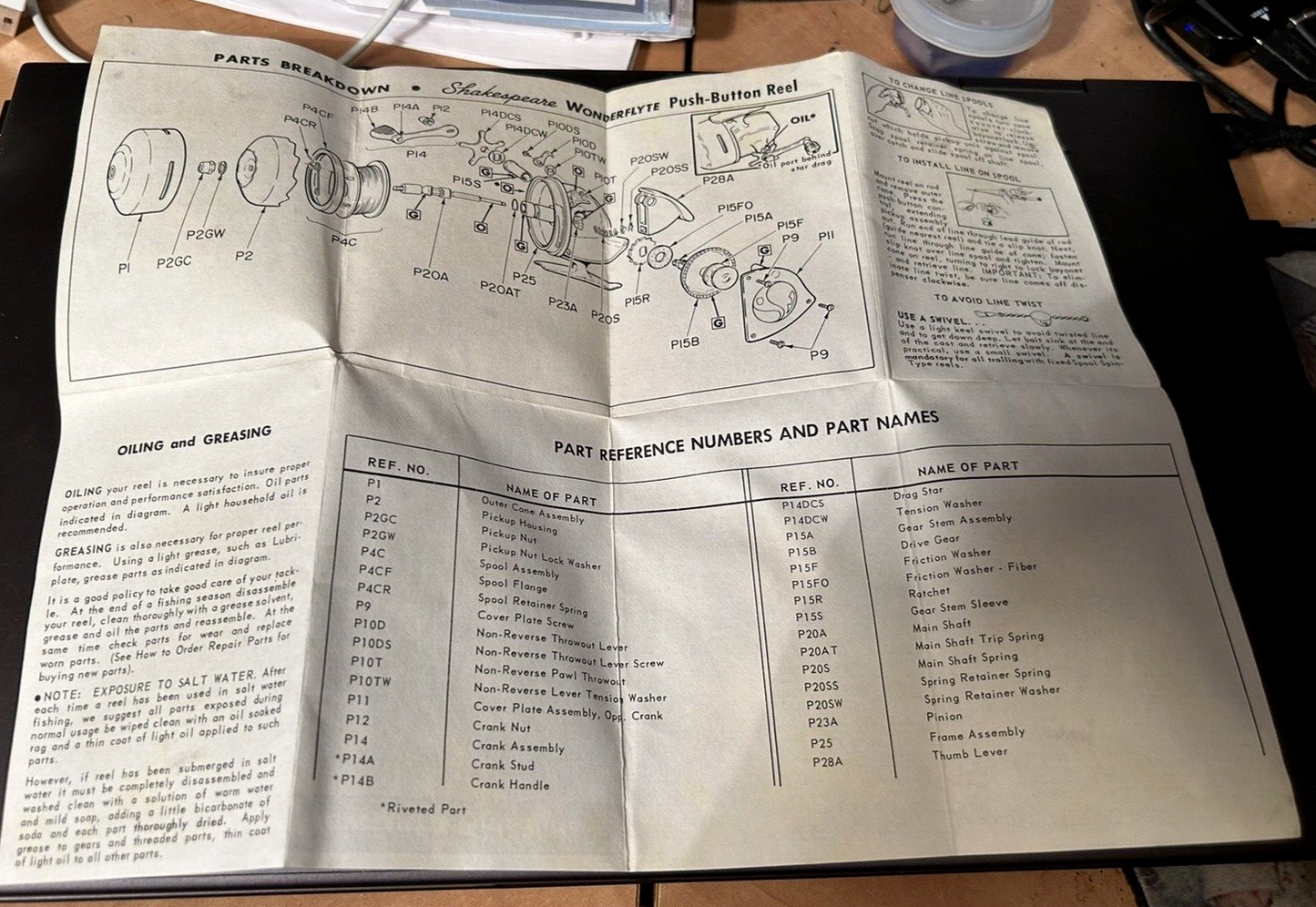 Vintage Shakespeare Wonderflyte Push Button Reel Instructions