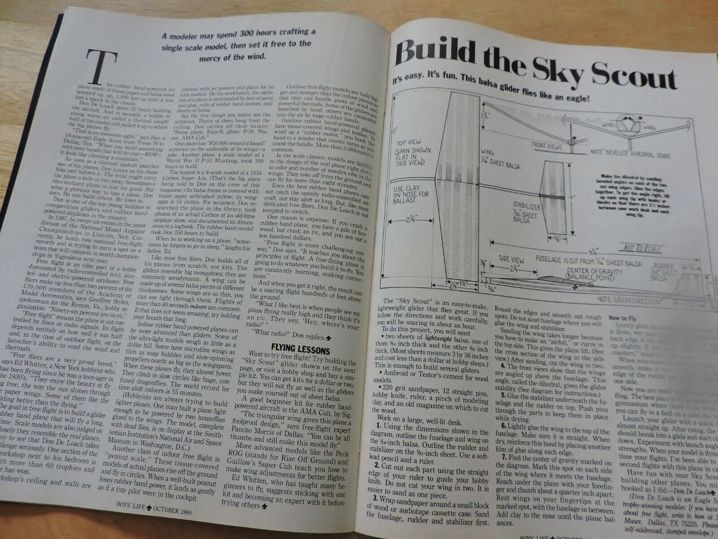 BOYS' LIFE MAGAZINE: OCTOBER 1989 BUILD A MODEL AIRPLANE FROM SCRATCH