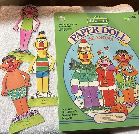 WHITMANS 1984 SESAME STREET BERT, ERNIE, AND PRAIRIE DAWN PAPER DOLLS:  SEASONS