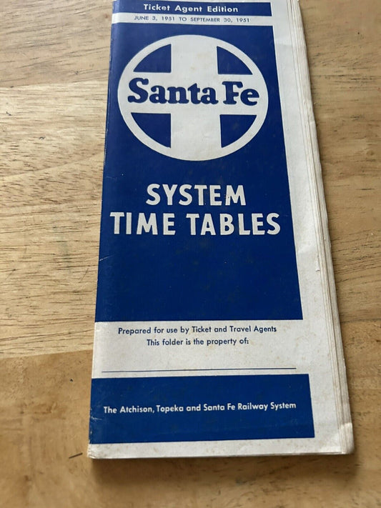 SANTA FE SYSTEM TIMETABLES TICKET AGENT EDITION JUNE-SEPTEMBER 1951