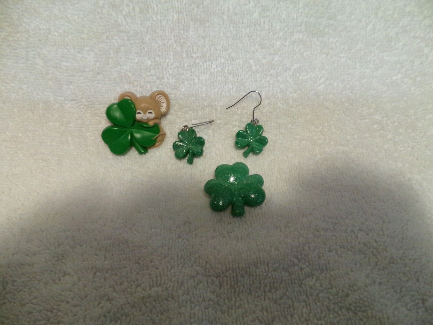 Vintage Set of 4-Leaf Clover Earrings and 2 3 Leaf Clover Lapel Pins Lot
