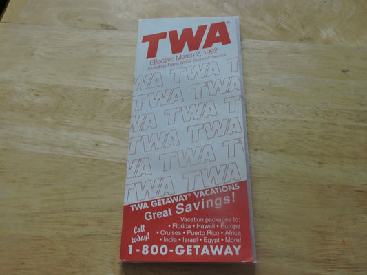 TWA Worldwide Timetable Effective March 2, 1992