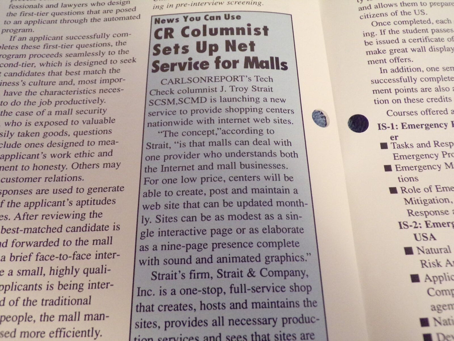 The Carlson Report For Shopping Center Management- September 1997 Edition