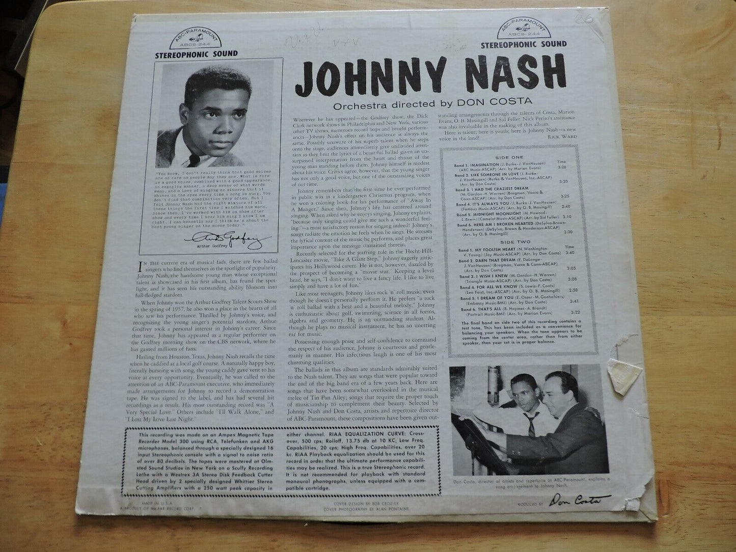 Johnny Nash Vinyl Album 1958 33 1/3 RPM