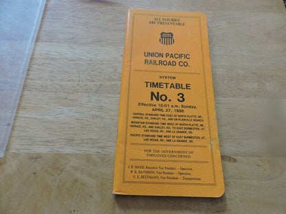 UNION PACIFIC RAILROAD CO. SYSTEM TIMETABLE NO. 3, 1986