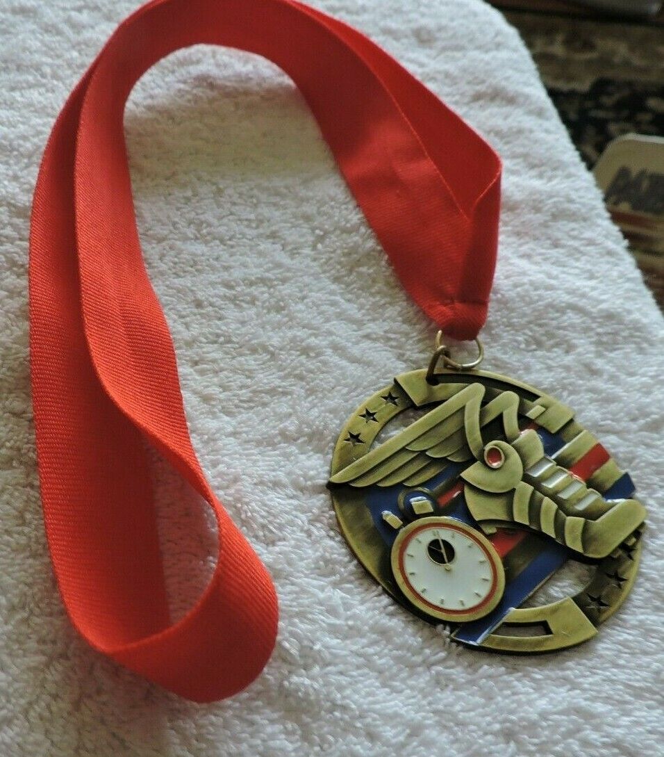 TRACK AND FIELD/RUNNING MEDAL 2.75 INCH ROUND WITH RED RIBBON