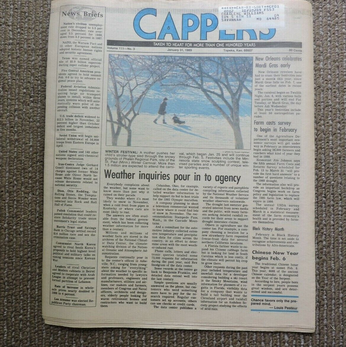 Capper's Newspaper (Topeka, Kansas) - Volume 111, No. 3 (January 31, 1989)