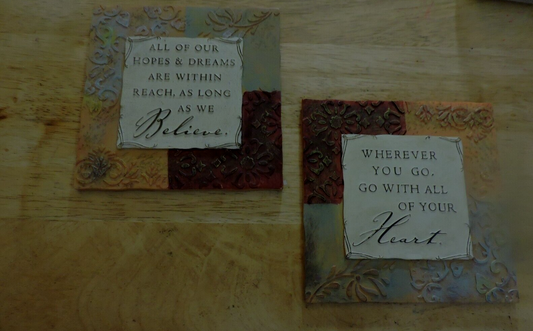 PAIR OF CERAMIC PLAQUES (WALL HANGINGS) 5.5X5.5 INCHES