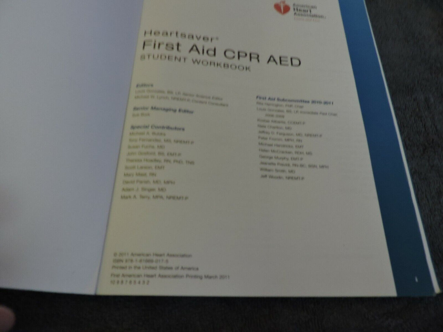 HEARTSAVER FIRST AID CPR AED STUDENT WORKBOOK  2011 AMERICAN HEART ASSOCIATION