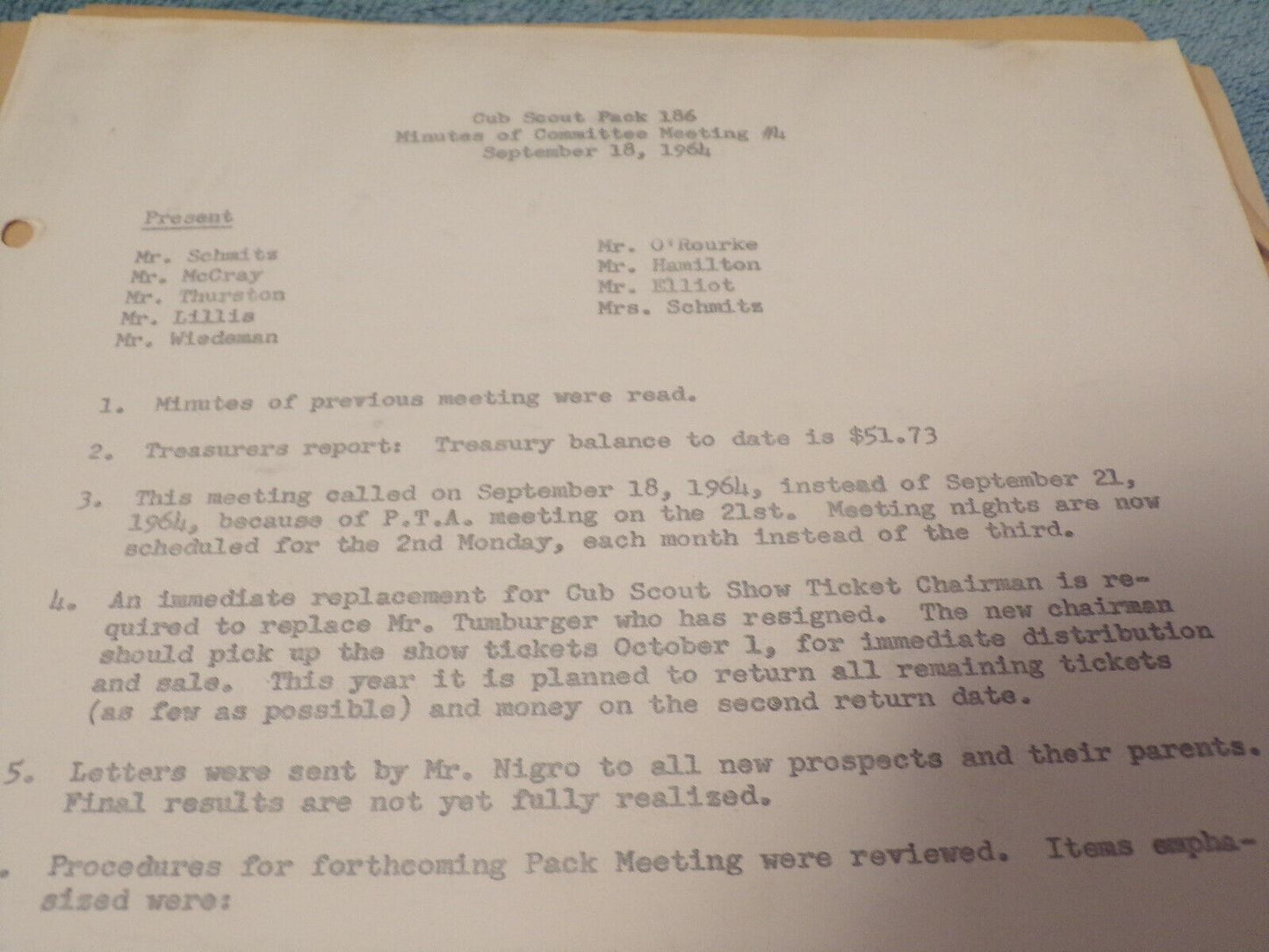 Vintage 1960's Cub Scout Pack 186 Committee Meeting Minutes Documents