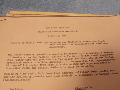 Vintage 1960's Cub Scout Pack 186 Committee Meeting Minutes Documents