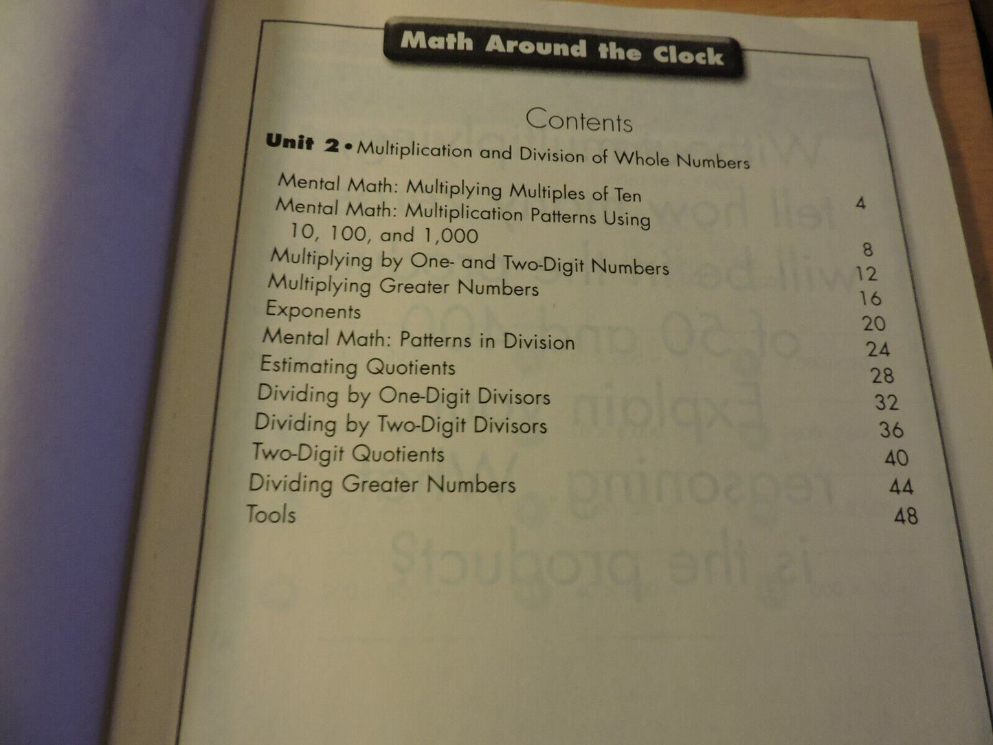 MATH AROUND THE CLOCK GRADE 5 UNIT 2 MULTIPLICATION AND DIVISION OF WHOLE NUMBER
