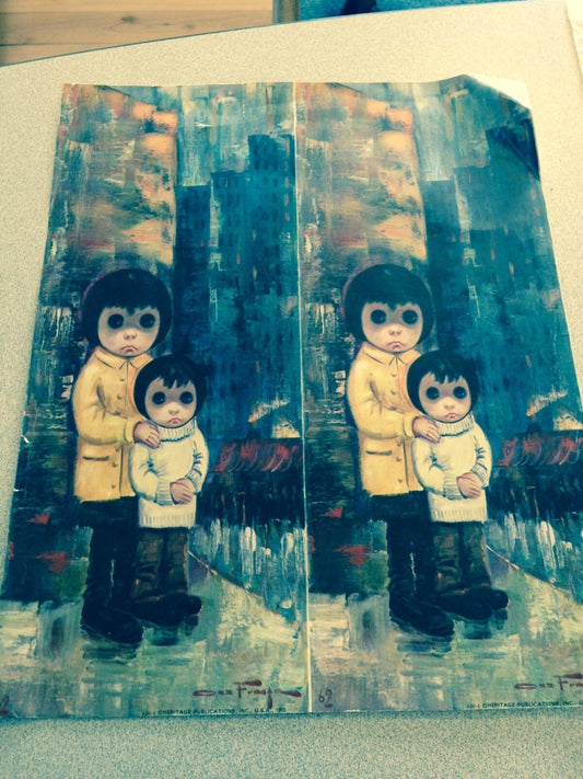 1965 PRINT - WIDE EYED CHILDREN ROUGHLY 12 IN X 15 IN (UNFRAMED)