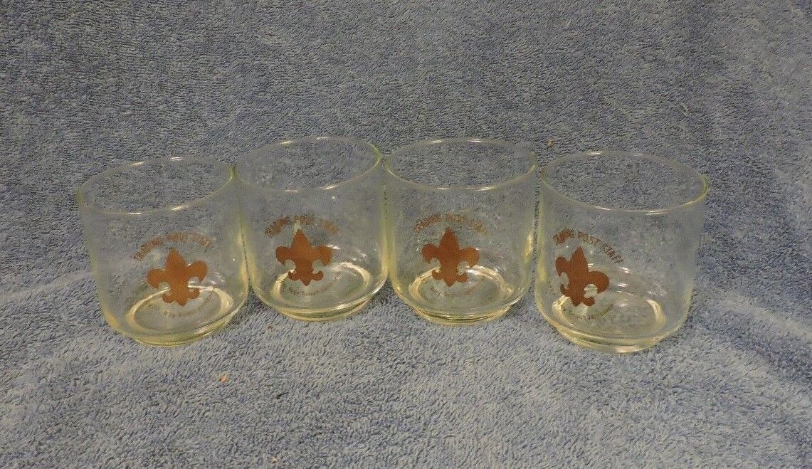 Set of 4 Glass Cups: Trading Post Staff 1977 Boy Scout Jamboree, Moraine SP