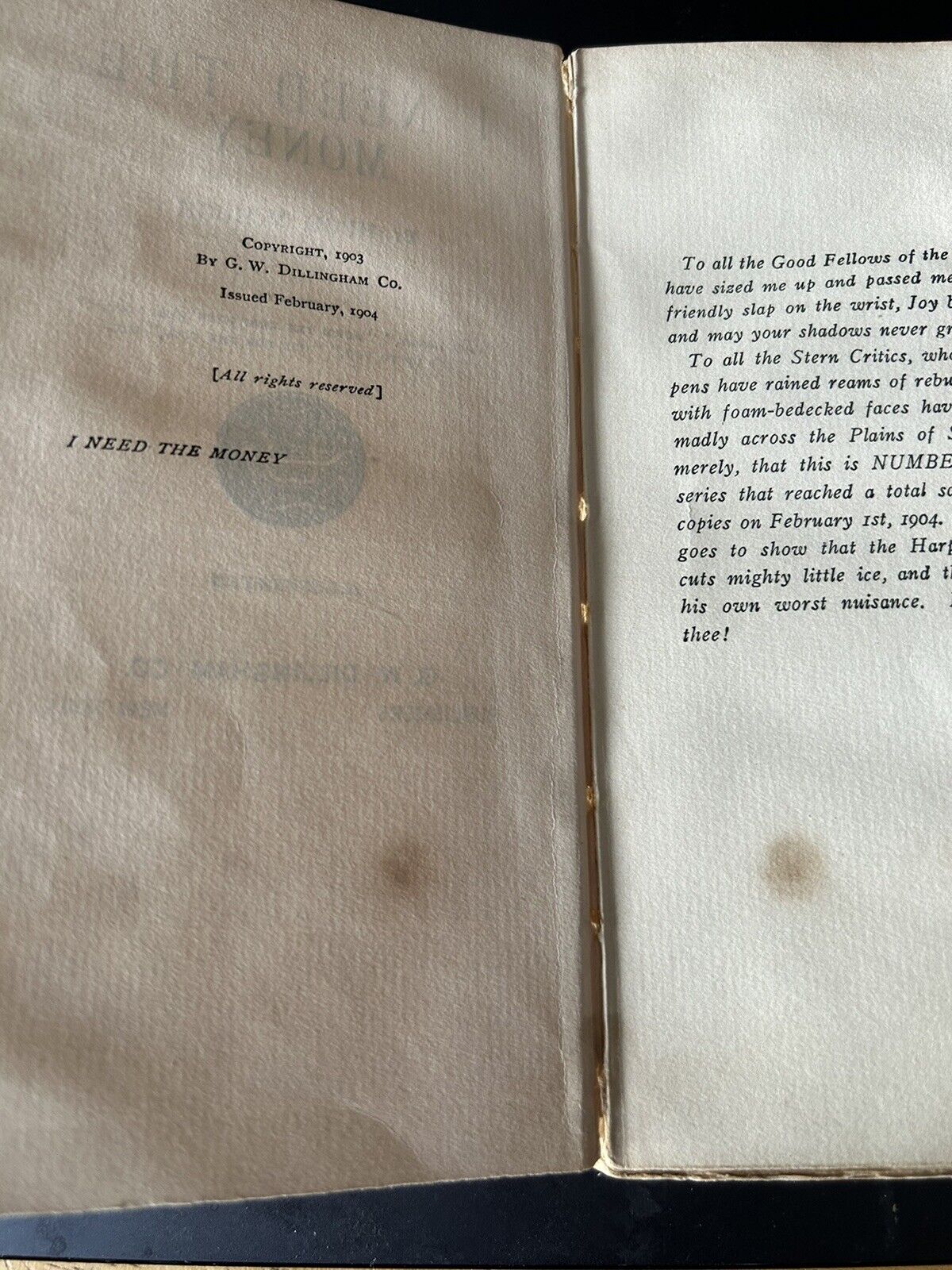 Vintage Literature: I need the Money "John Henry" Printed 1903
