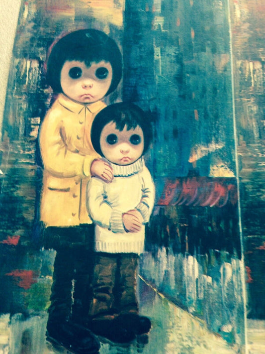 1965 PRINT - WIDE EYED CHILDREN ROUGHLY 12 IN X 15 IN (UNFRAMED)