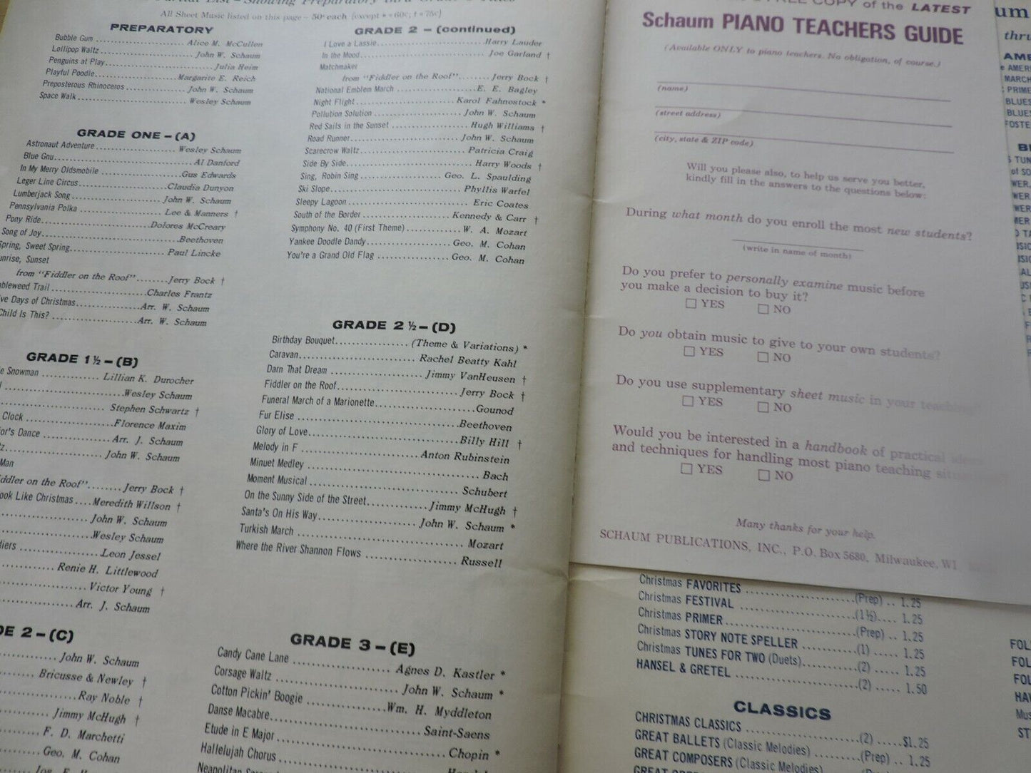 WESLEY SCHAUM PRESENTS STEPHEN FOSTER FAVORITES FOR PIANO OR ORGAN 1970