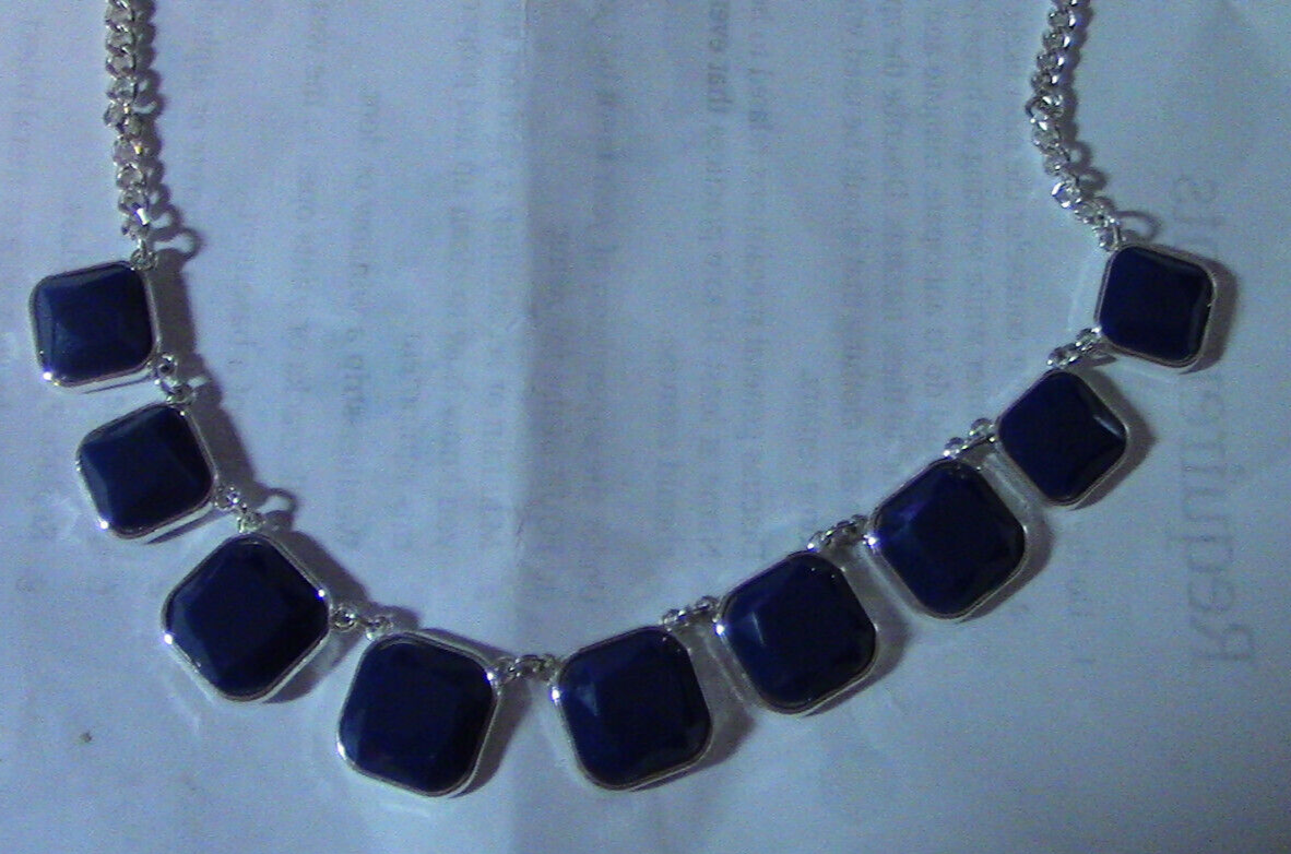 Beautiful Necklace: Blue Stones inlaid into Silver Necklace (20"  End to End)