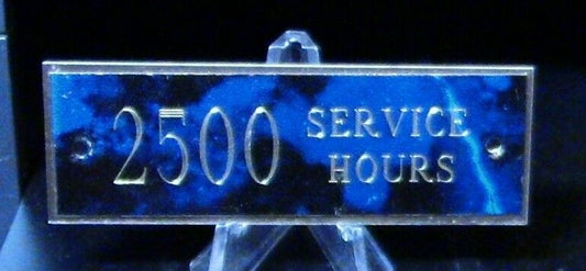 Trophy Plate (1" X 3") Black Background with Gold Letters: "2500 Service Hours"