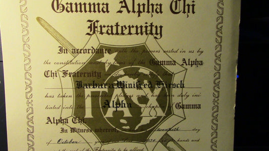 1934 University of Missouri, Gamma Alpha Chi Fraternity Certificate