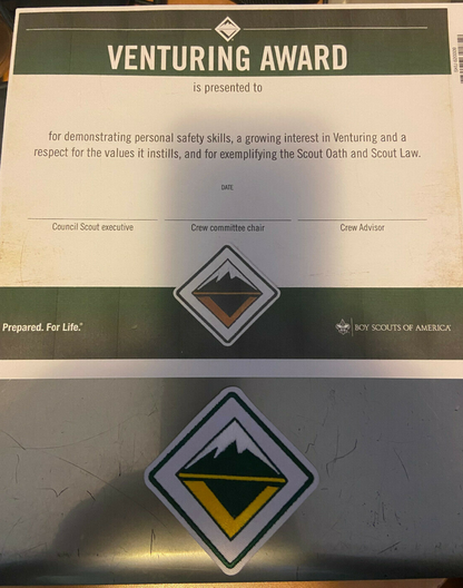 BSA: Venturing Rank Patch & Certificate Set