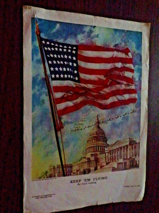The Chicago Sun Print: WWII Era June 14 1942 Keep 'Em Fying By Cecil Goulding