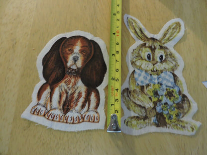SET OF THREE VINTAGE  APPLIQUES: RABBIT, DOG, TEDDY BEAR