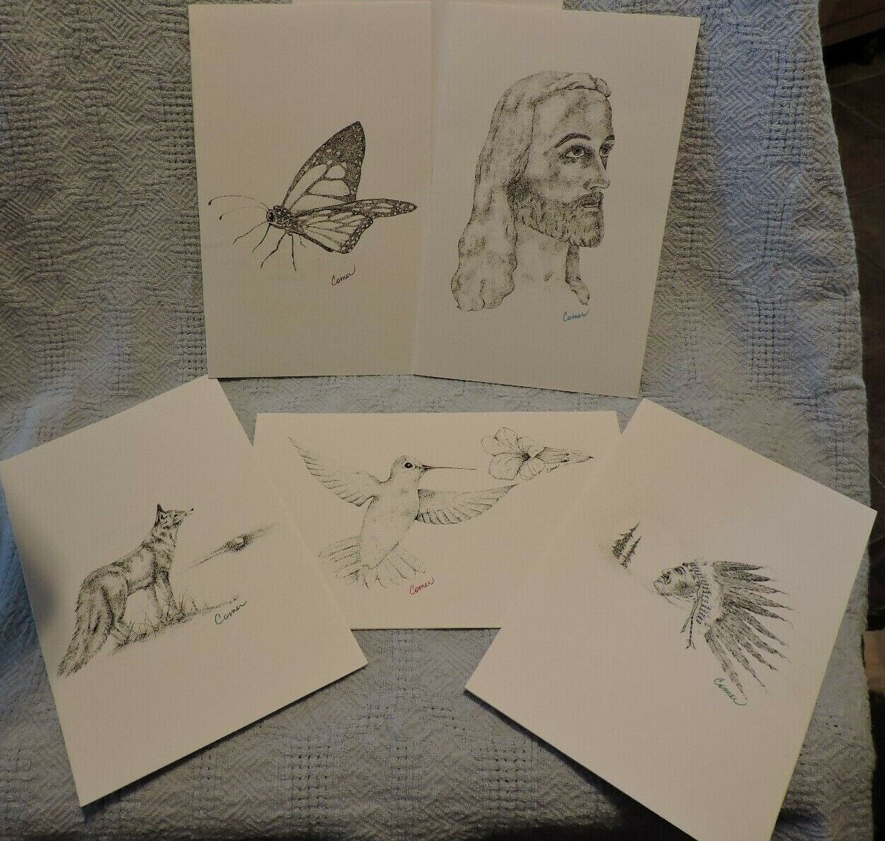 SET OF BEAUTIFUL ARTIST SIGNED  CARDS-ROBIN COMER