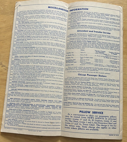 SANTE FE TIMETABLE 1966 SPRING/SUMMER
