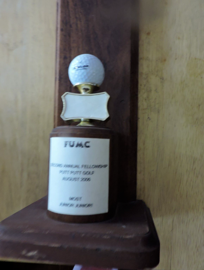 VINTAGE HANDMADE GOLF WOODEN TROPHY 16X6.5X5 INCHES