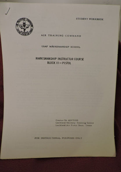 1962 AIR TRAINING COMMAND STUDENT WORKBOOK MARKSMANSHIP INSTRUCTOR COURSE