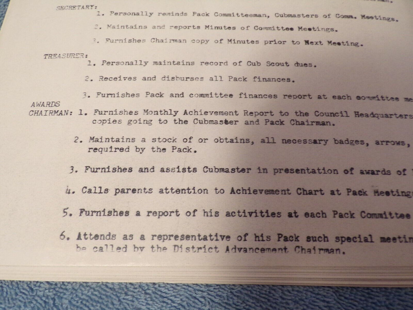 Vintage 1960s Cub Scout Pack: Committee Responsibilities Copies
