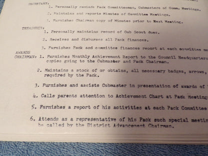 Vintage 1960s Cub Scout Pack: Committee Responsibilities Copies