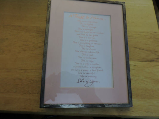 A TOAST TO WOMEN SILVER FRAMED DESK ART 8.25 X 6.25 INCHES