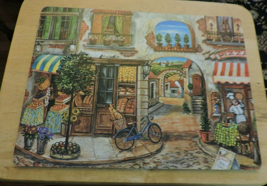 8 COLORFUL PLACEMATS OF AN ITALIAN COURT YARD SCENE 15 X 12.5 INCHES