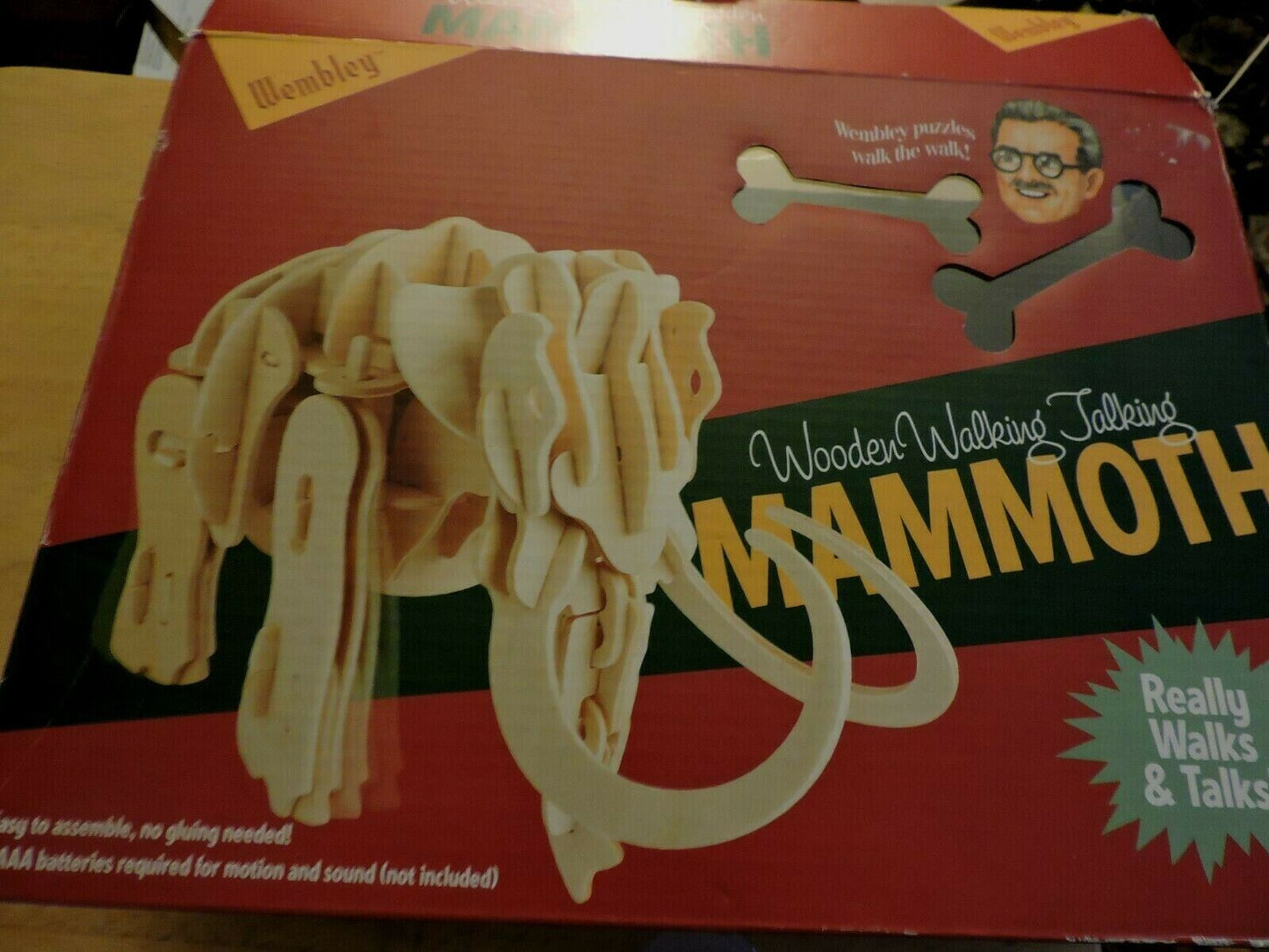WOODEN WALKING TALKING MAMMOTH BY WEMBLEY EASY TO ASSEMBLY, NO GLUING NEEDED, NE