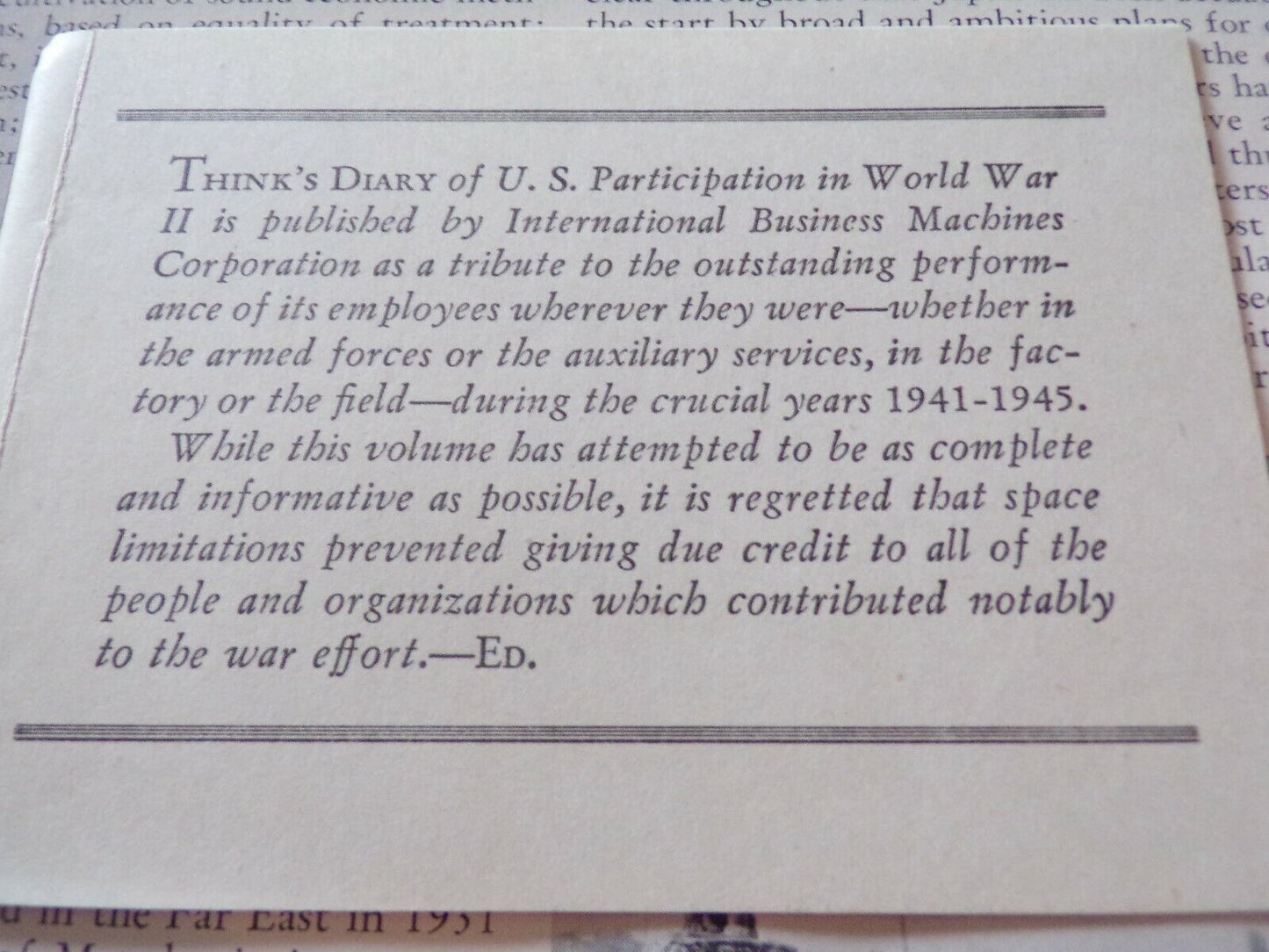Think Magazine's Dairy of U.S. Participation in World War II Harcover Book