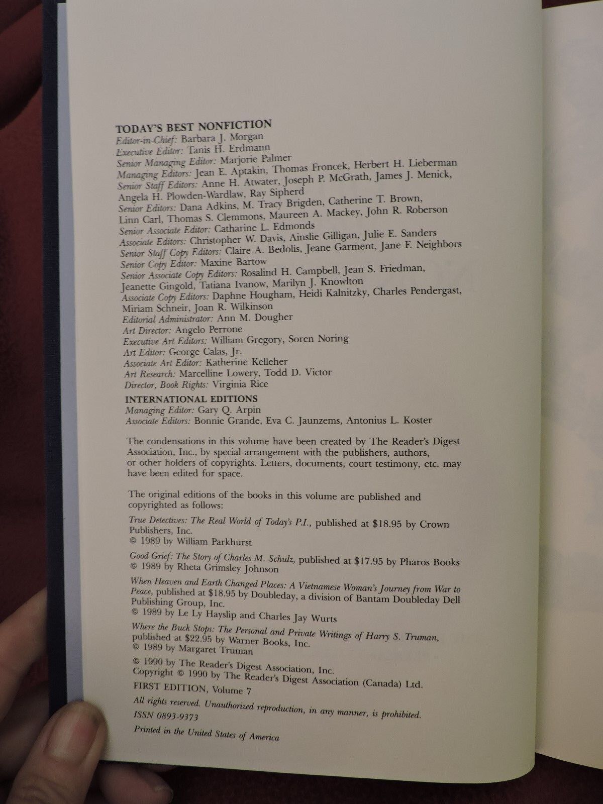 TODAY'S BEST NONFICTION by Reader's Digest 1989 Hardcover