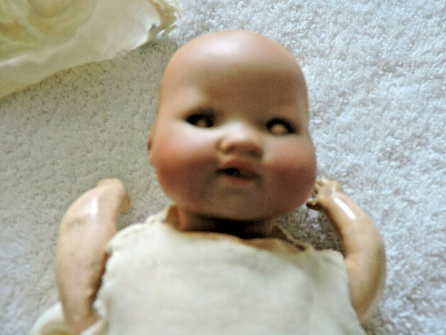 VINTAGE ARMANO MARSEILLE  GERMAN DOLL  1924 SOLID-DOMEQIQUE  IN WICKER BASKET