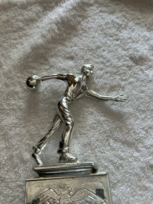 TROPHY: BOWLING SILVER ON MARBLE BASE, 7X3X2 INCHES