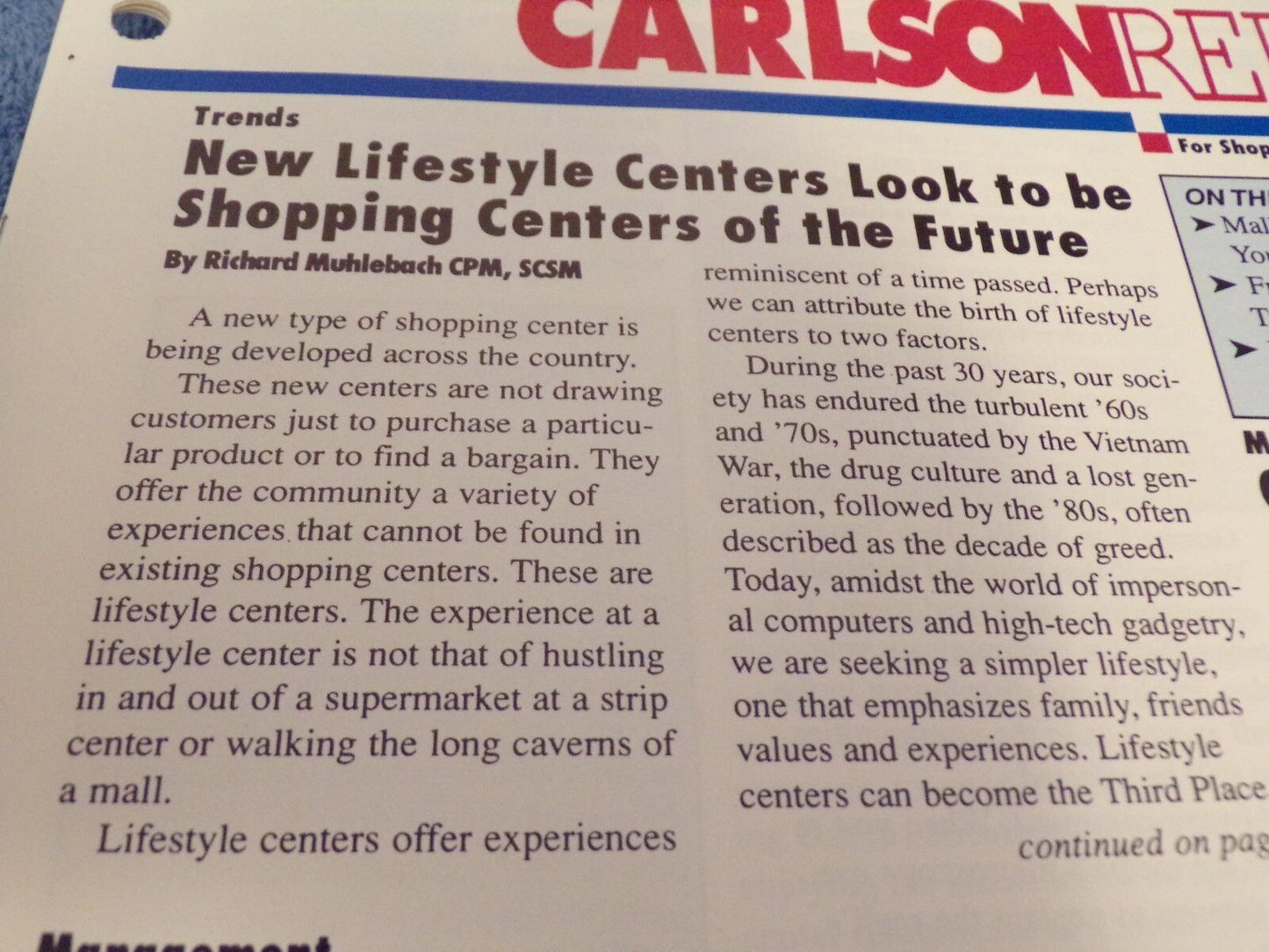 The Carlson Report For Shopping Center Management- September 1997 Edition