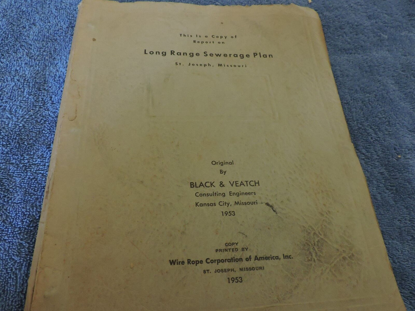 Vintage (1953) Report on Long Range Sewerage Plan (St. Joseph, Missouri)