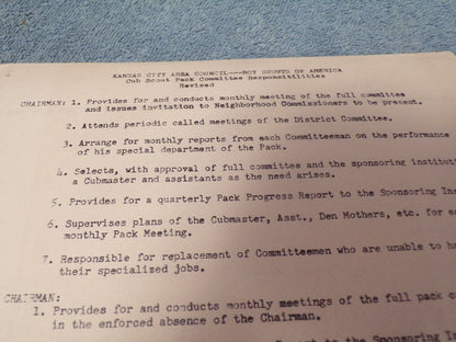 Vintage 1960s Cub Scout Pack: Committee Responsibilities Copies