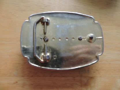 RECTANGULAR SHAPED BELT BUCKLE WITH OVAL TURQUOISE STONE 4X3 INCHES